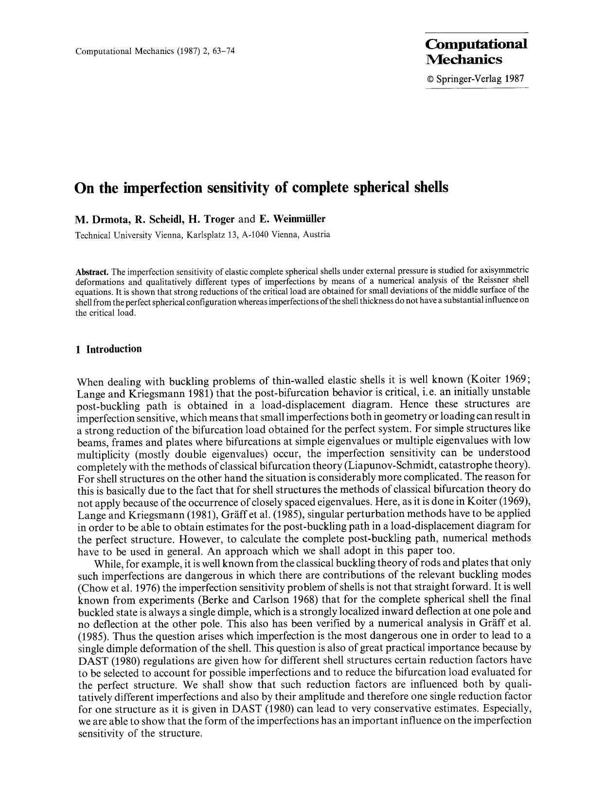 On the imperfection sensitivity of complete spherical shells by Unknown