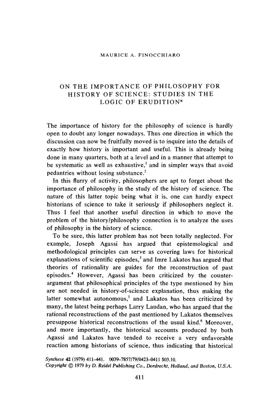 On the importance of philosophy for history of science: Studies in the logic of erudition by Unknown