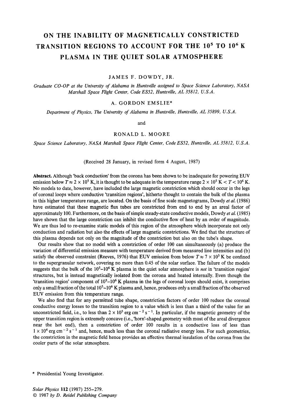 On the inability of magnetically constricted transition regions to account for the 10<Superscript>5<Superscript> to 10<Superscript>6<Superscript> K plasma in the quiet solar atmosphere by Unknown