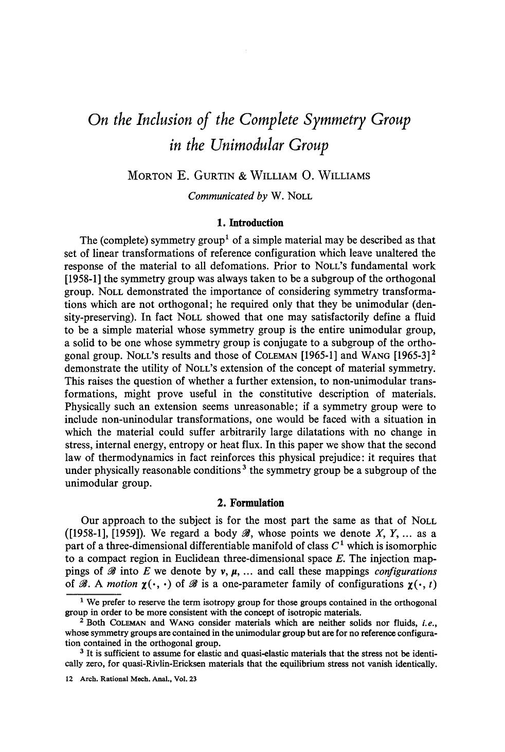 On the inclusion of the complete symmetry group in the unimodular group by Unknown