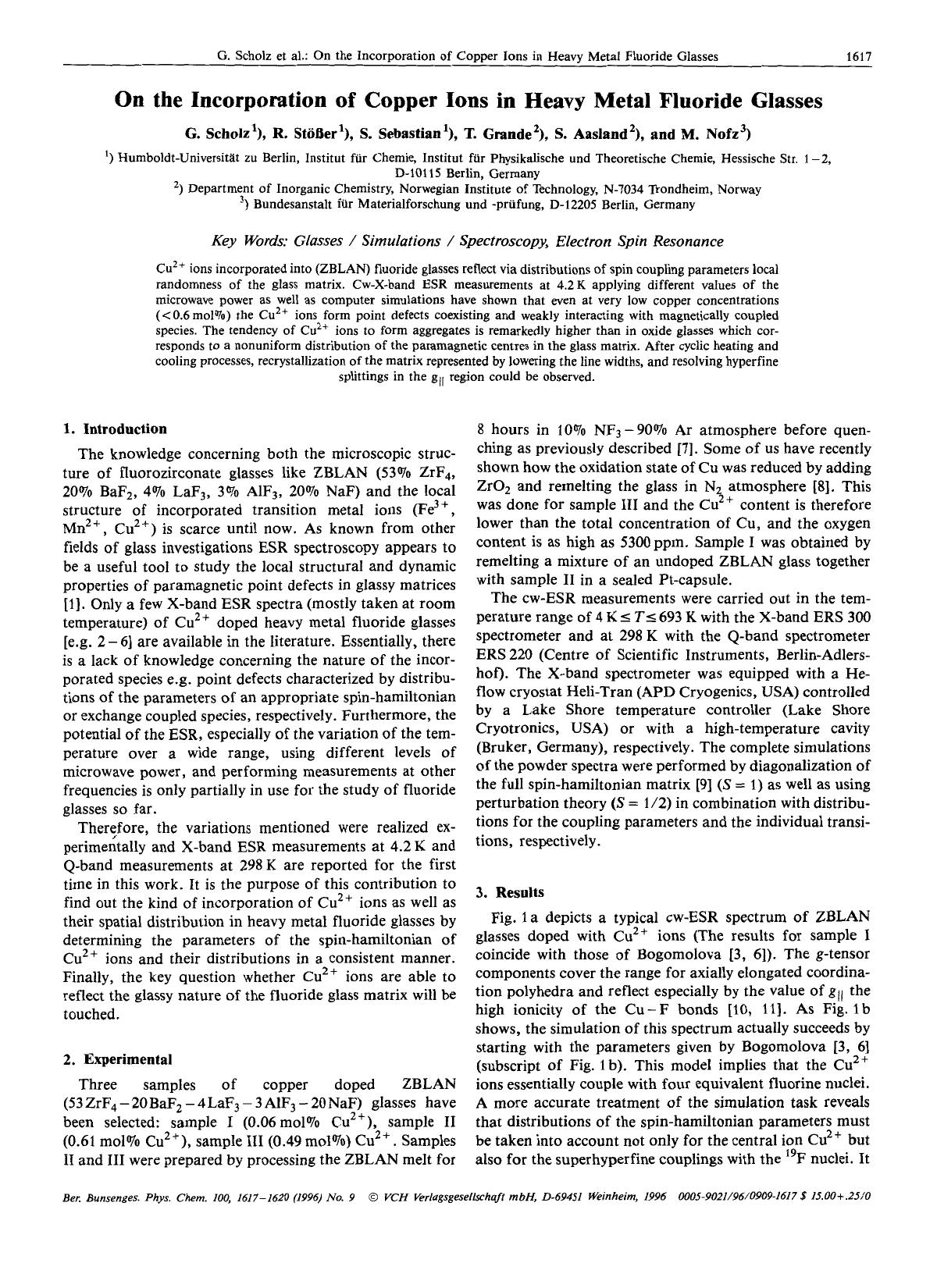 On the incorporation of copper ions in heavy metal fluoride glasses by Unknown