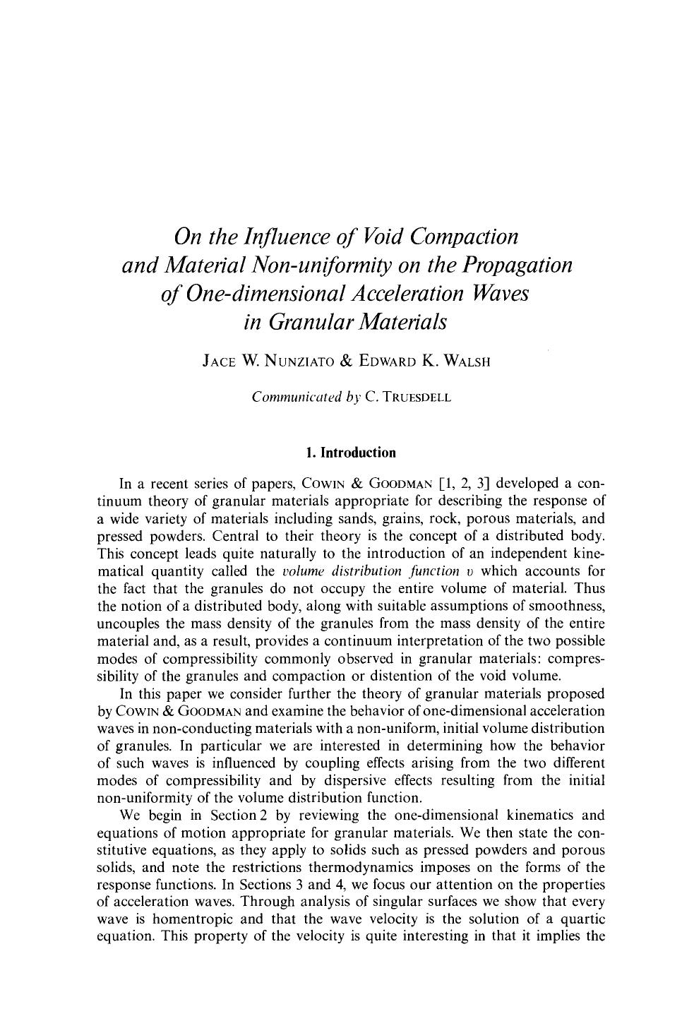 On the influence of void compaction and material non-uniformity on the propagation of one-dimensional acceleration waves in granular materials by Unknown