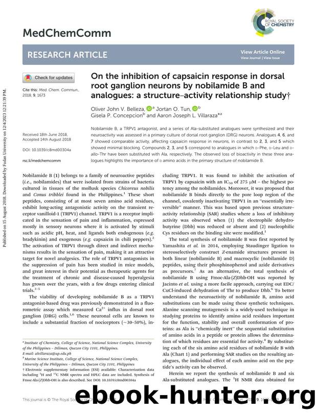 On the inhibition of capsaicin response in dorsal root ganglion neurons by nobilamide B and analogues: a structureâactivity relationship study by Oliver John V. Belleza & Jortan O. Tun & Gisela P. Concepcion & Aaron Joseph L. Villaraza