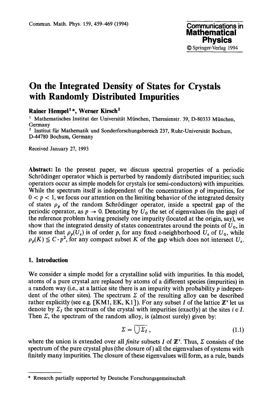 On the integrated density of states for crystals with randomly distributed impurities by Unknown