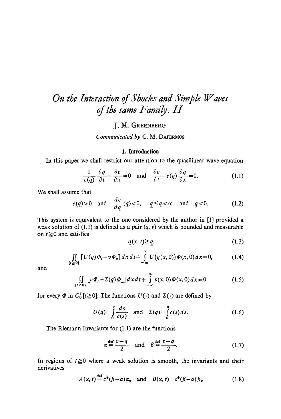 On the interaction of shocks and simple waves of the same family by Unknown