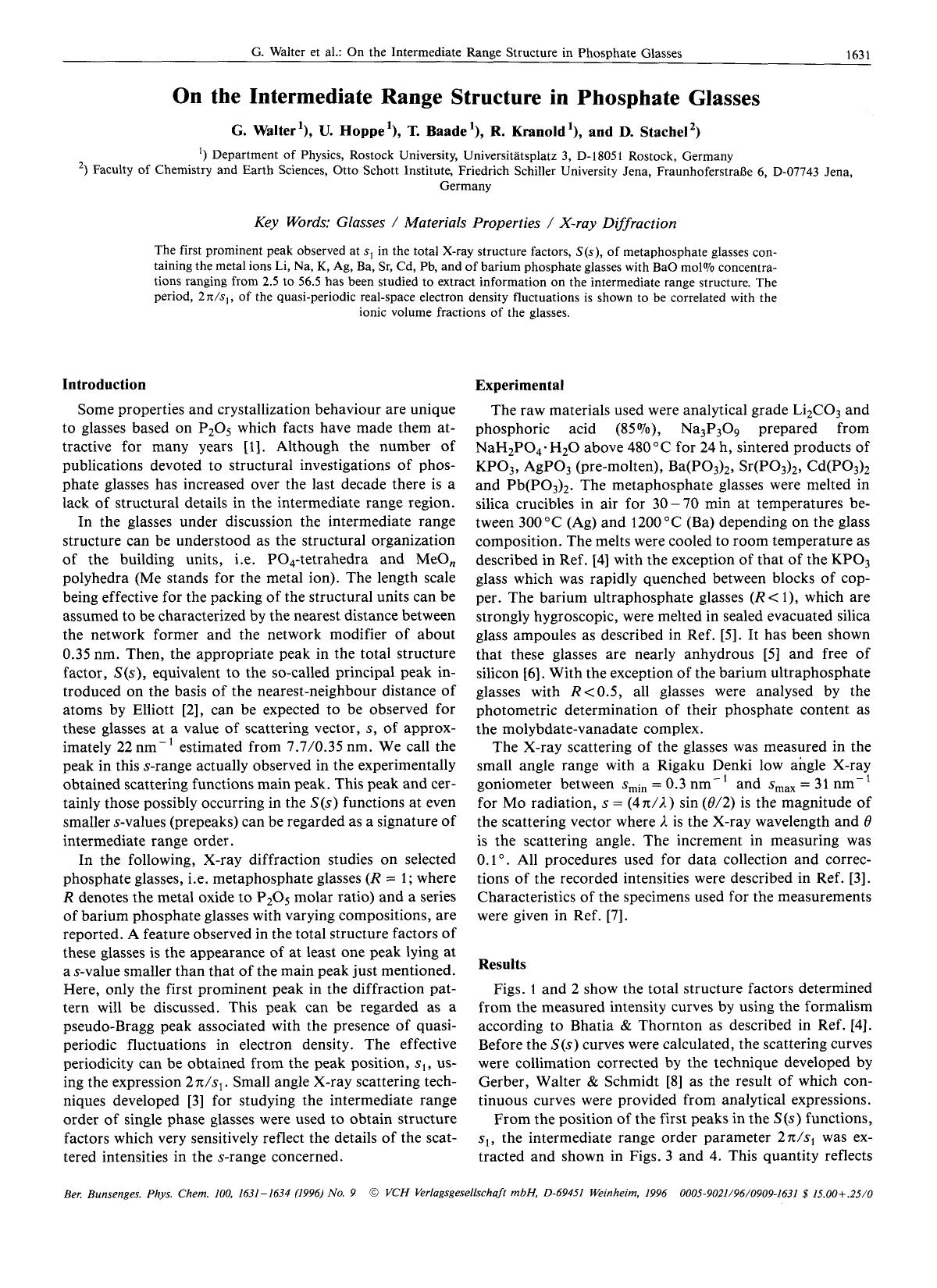 On the intermediate range structure in phosphate glasses by Unknown