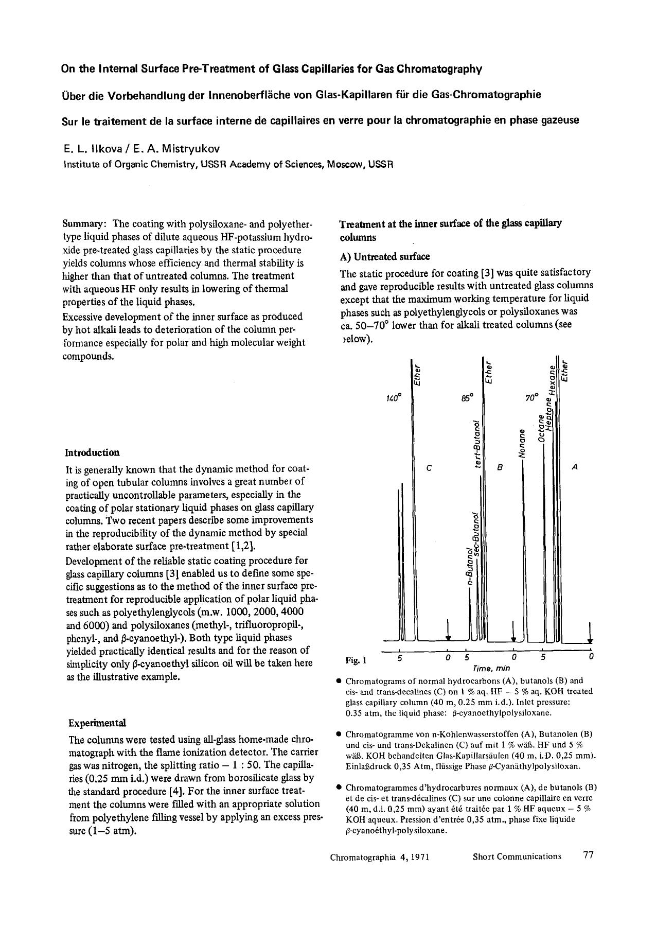 On the internal surface pre-treatment of glass capillaries for gas chromatography by Unknown