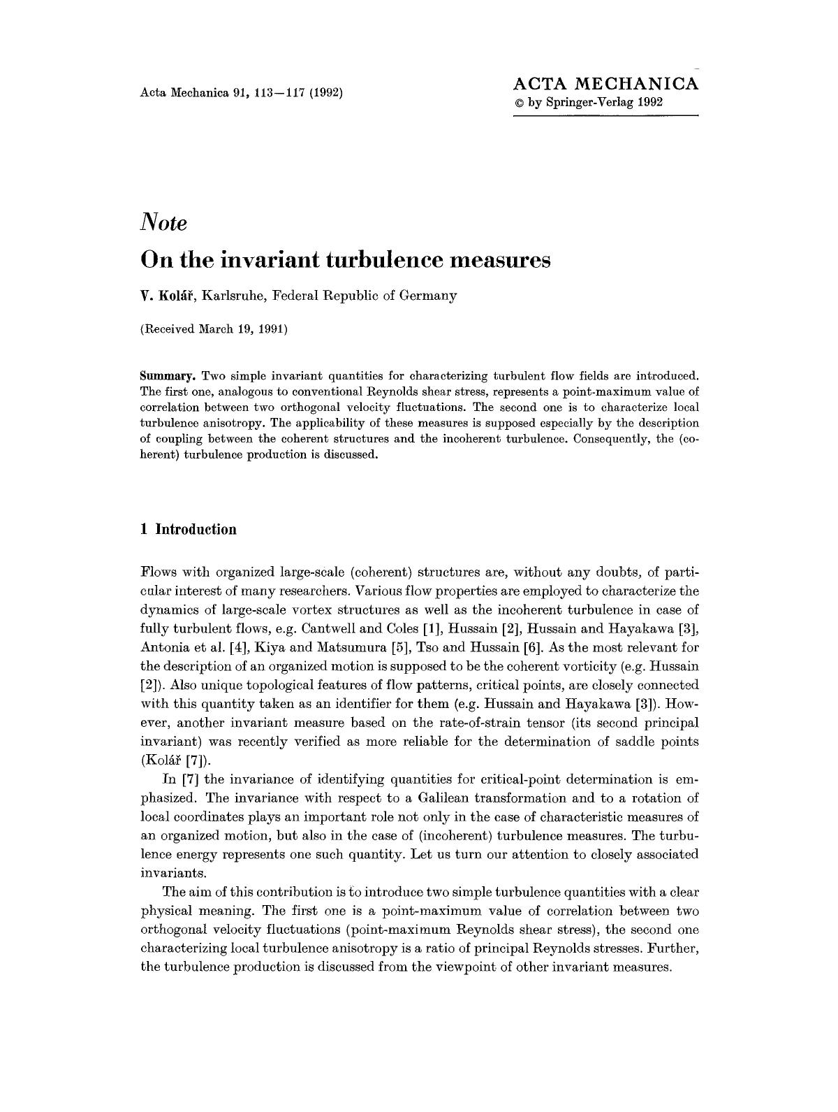 On the invariant turbulence measures by Unknown