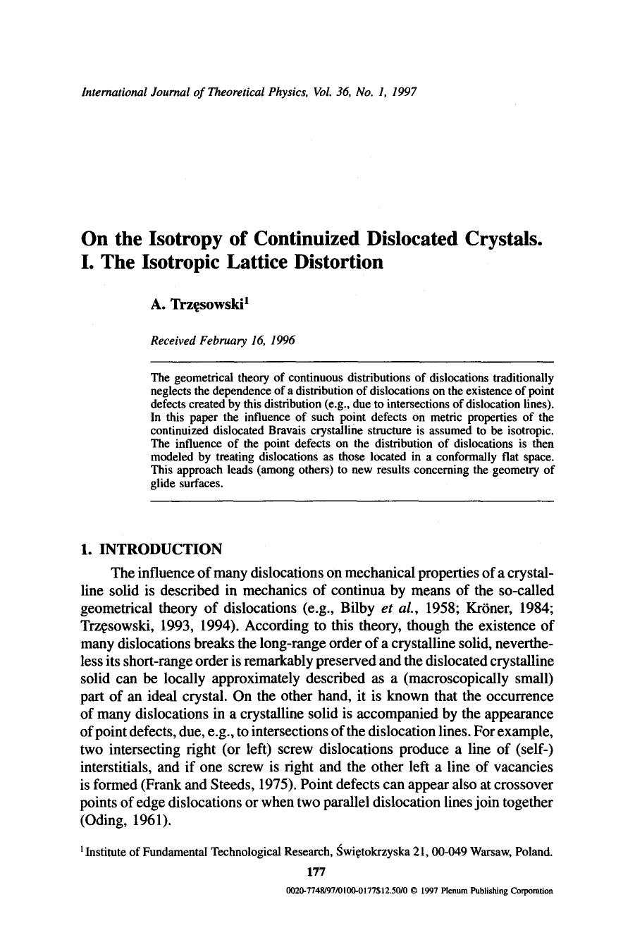 On the isotropy of continuized dislocated crystals. I. The isotropic lattice distortion by Unknown