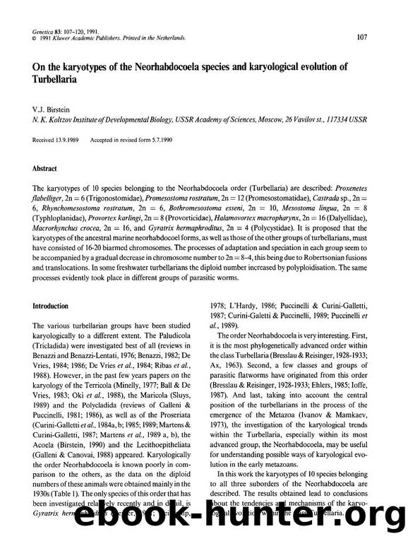 On the karyotypes of the Neorhabdocoela species and karyological evolution of Turbellaria by Unknown
