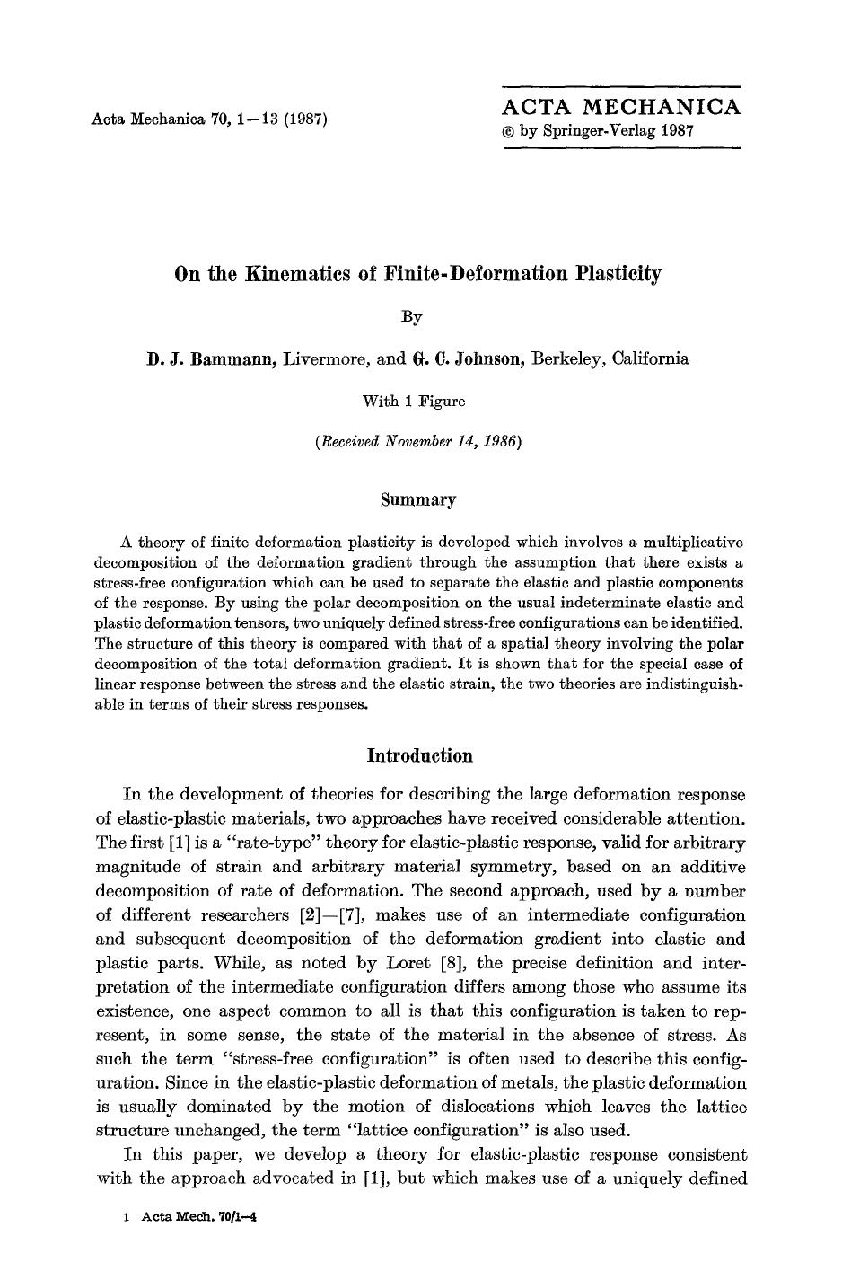 On the kinematics of finite-deformation plasticity by Unknown