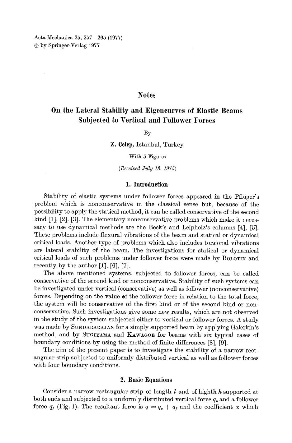 On the lateral stability and eigencurves of elastic beams subjected to vertical and follower forces by Unknown