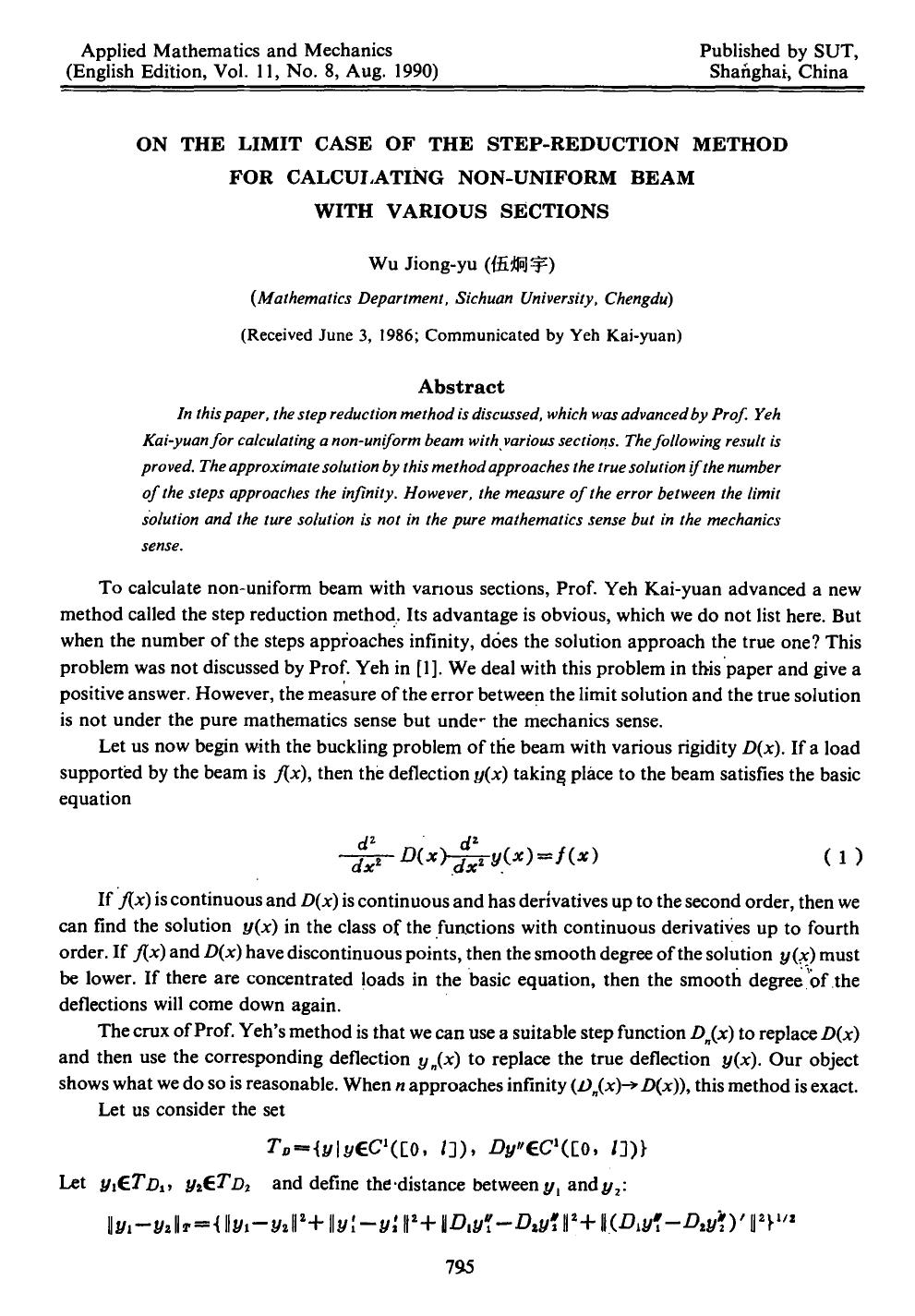 On the limit case of the step-reduction method for calculating non-uniform beam with various sections by Unknown