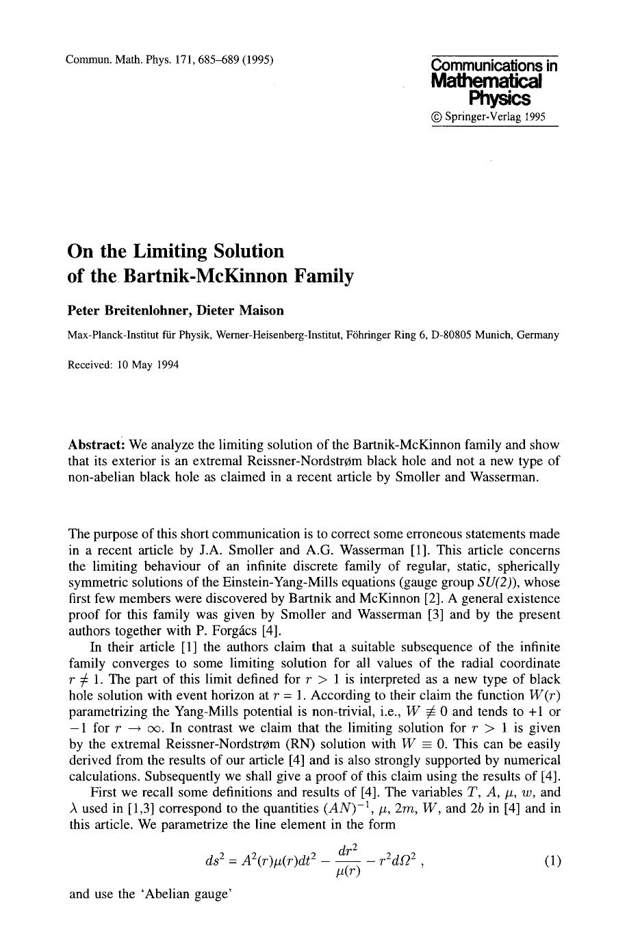 On the limiting solution of the Bartnik-McKinnon family by Unknown
