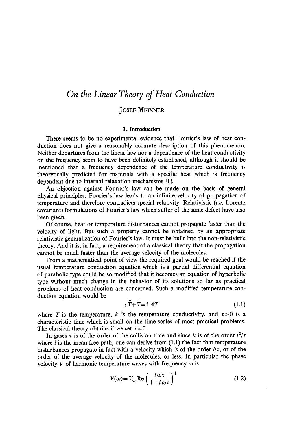 On the linear theory of heat conduction by Unknown