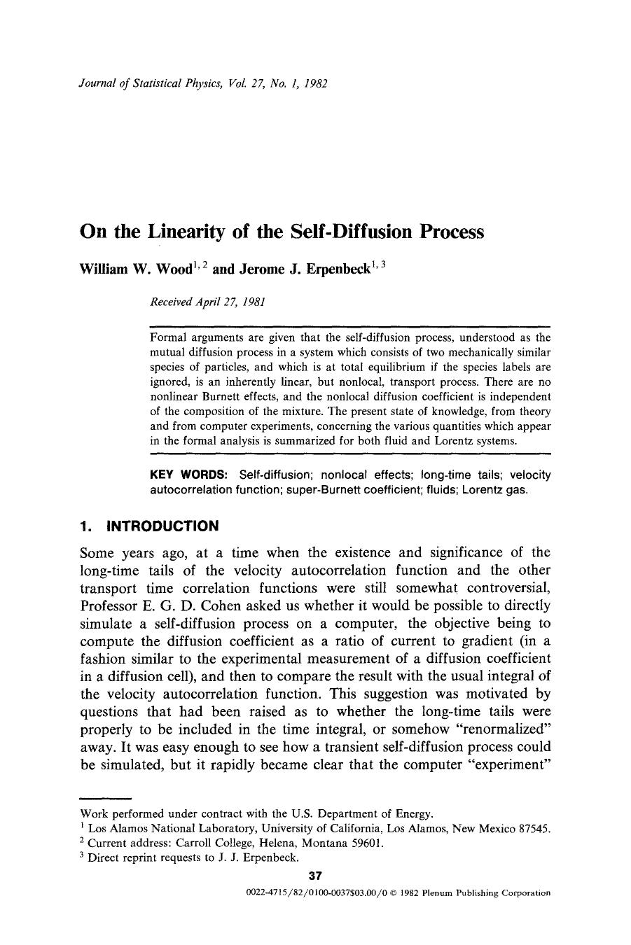 On the linearity of the self-diffusion process by Unknown