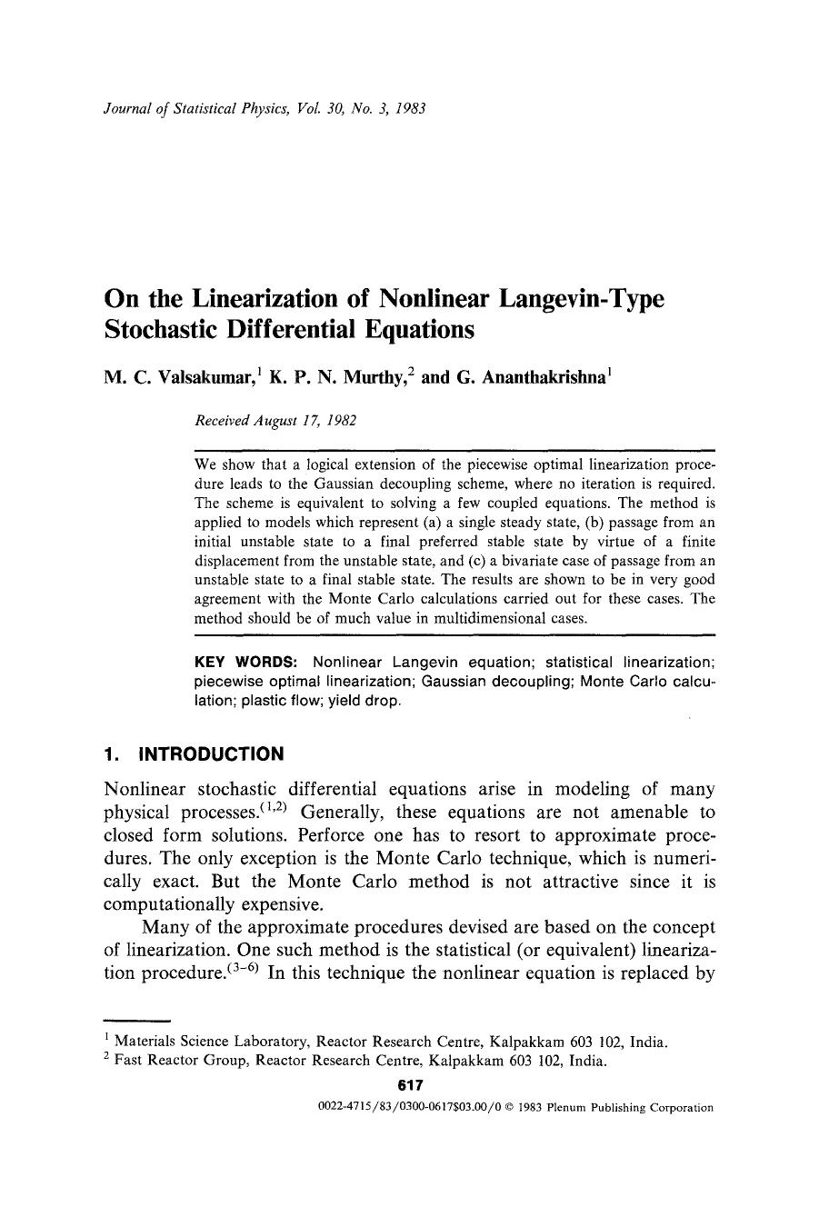 On the linearization of nonlinear langevin-type stochastic differential equations by Unknown