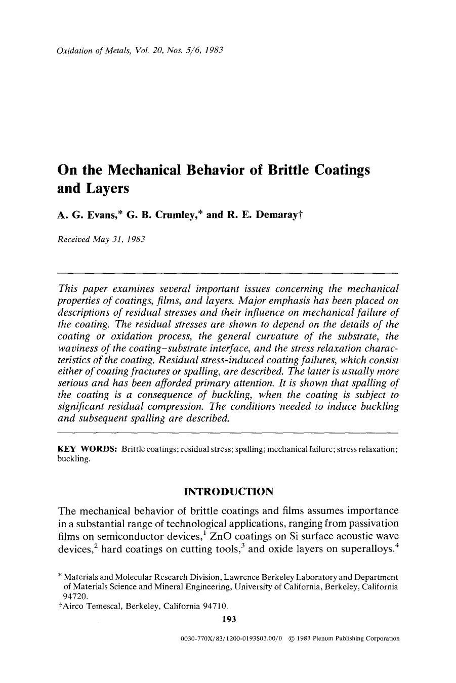 On the mechanical behavior of brittle coatings and layers by Unknown