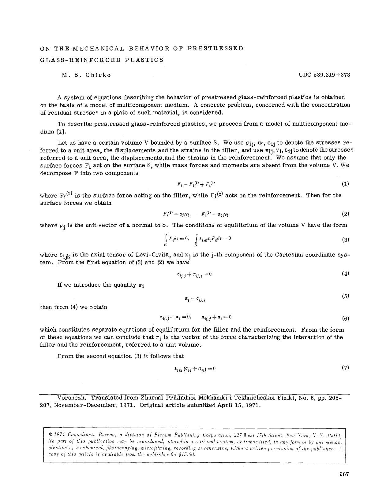 On the mechanical behavior of prestressed glass-reinforced plastics by Unknown