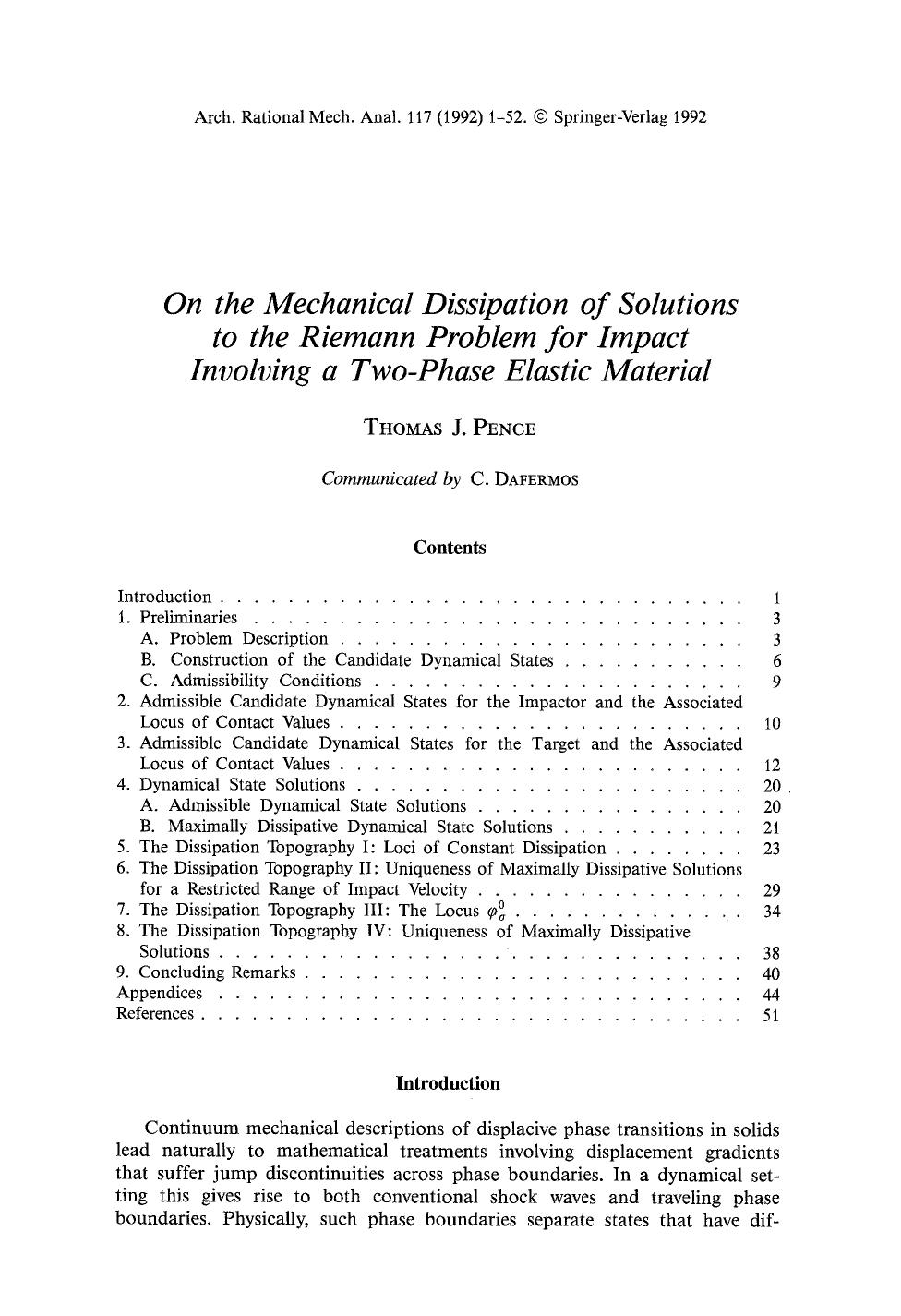 On the mechanical dissipation of solutions to the Riemann problem for impact involving a two-phase elastic material by Unknown