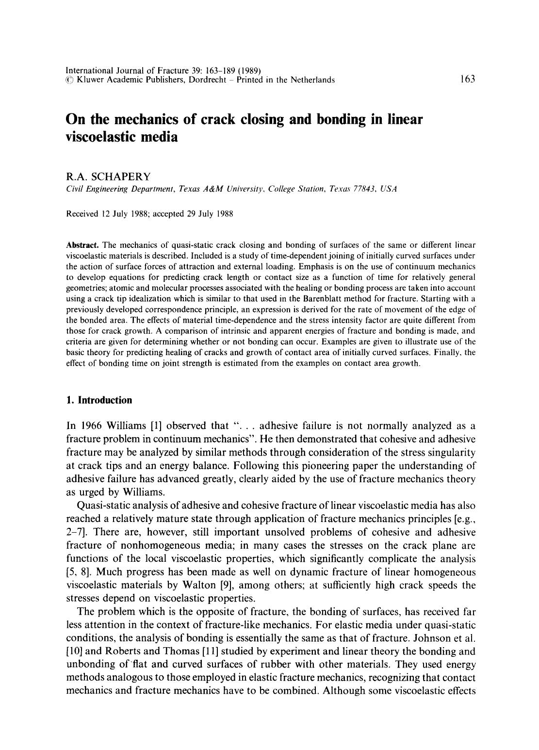 On the mechanics of crack closing and bonding in linear viscoelastic media by Unknown