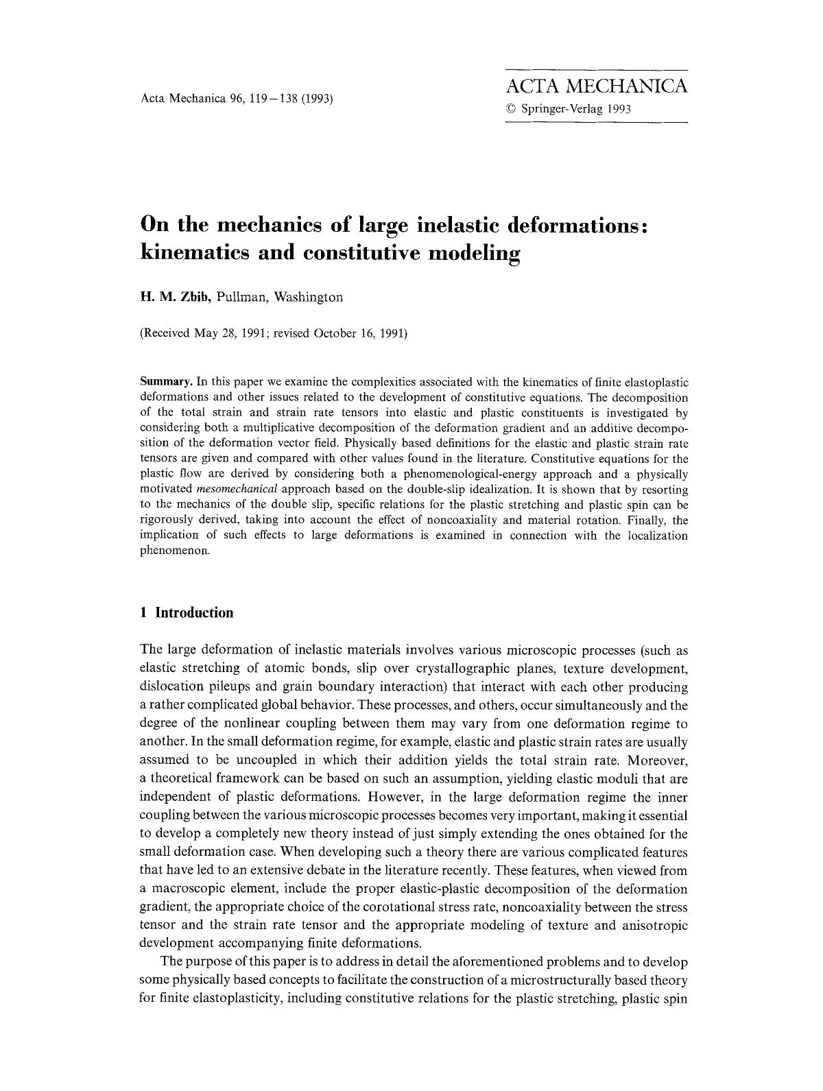 On the mechanics of large inelastic deformations: kinematics and constitutive modeling by Unknown
