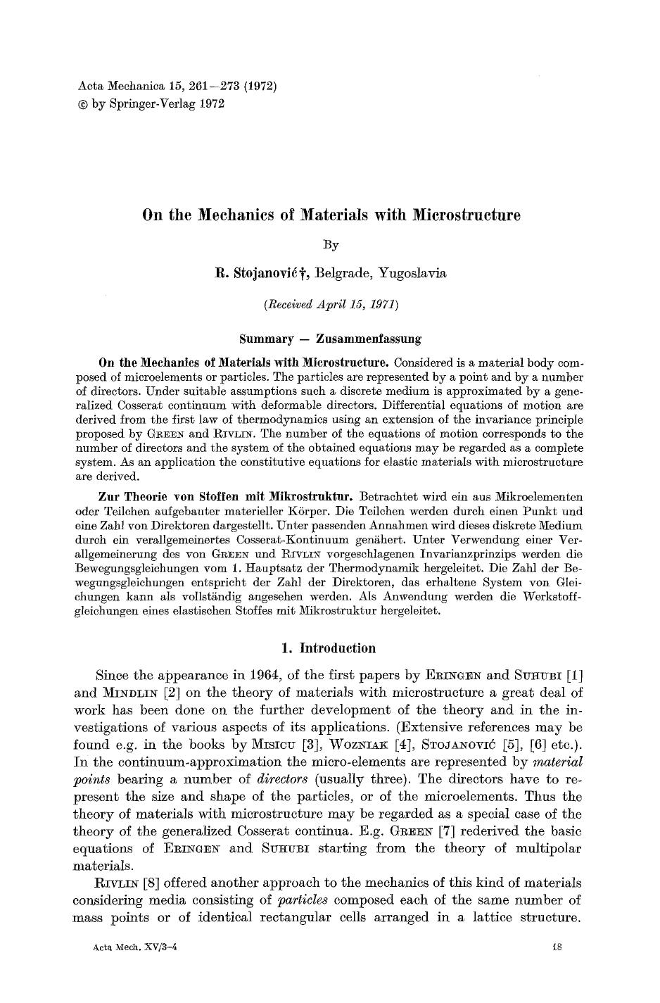 On the mechanics of materials with microstructure by Unknown