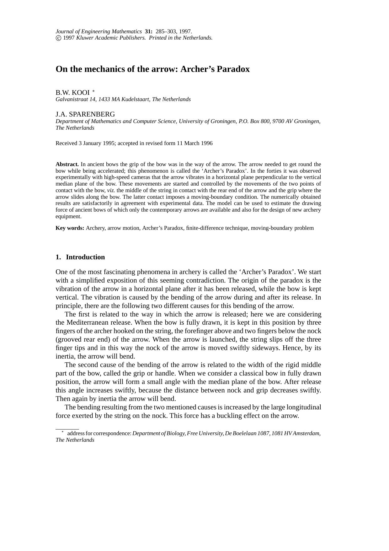 On the mechanics of the arrow: Archer's Paradox by Unknown