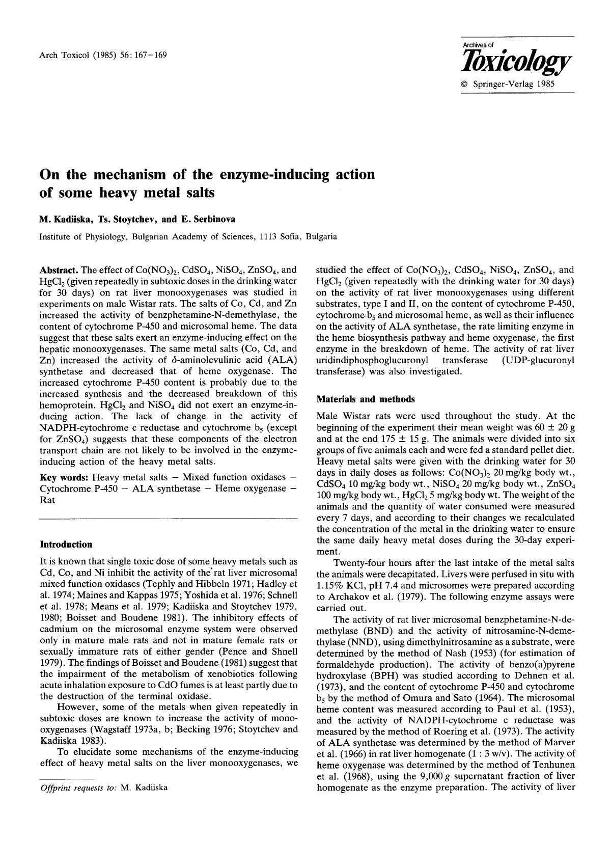 On the mechanism of the enzyme-inducing action of some heavy metal salts by Unknown