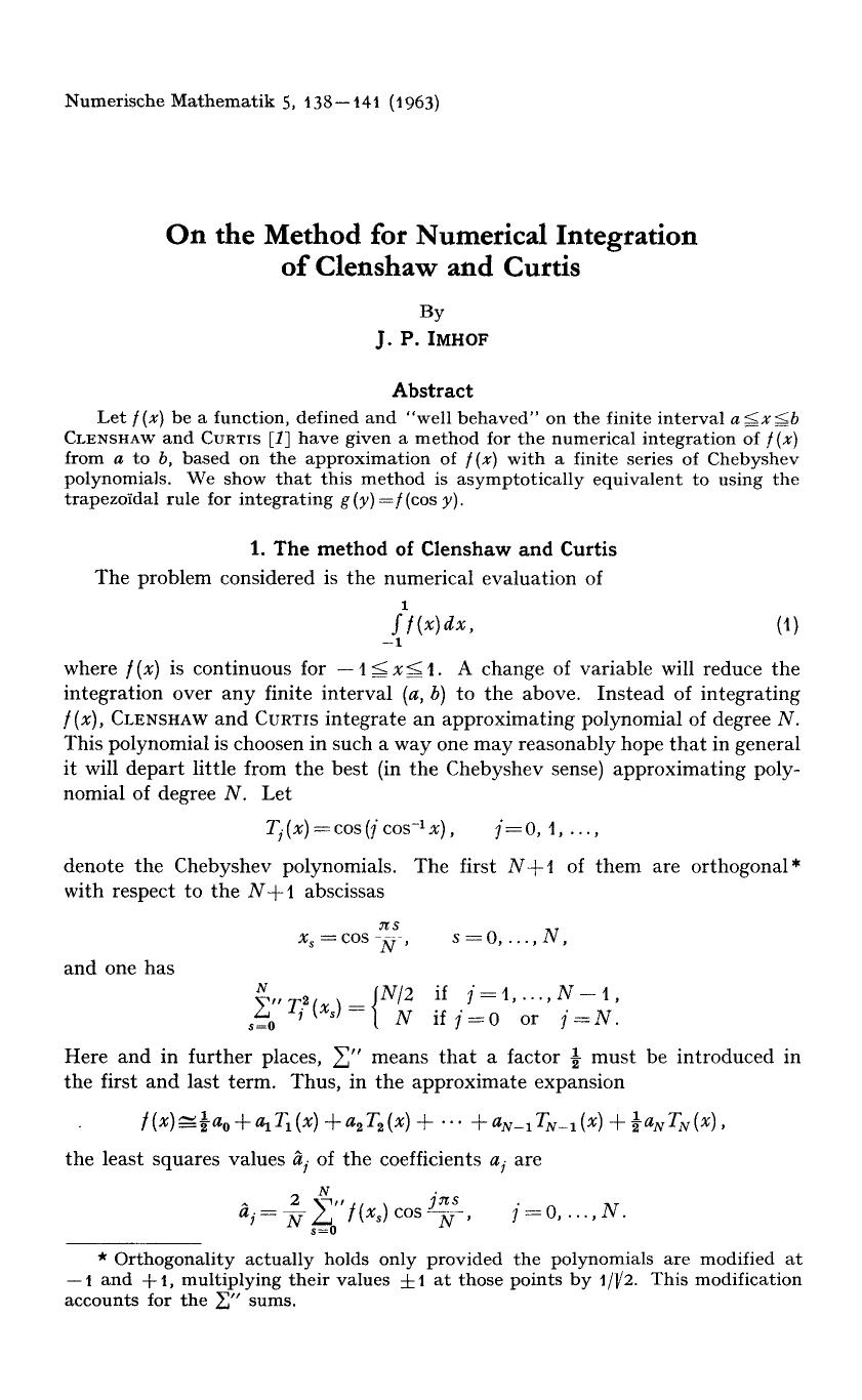 On the method for numerical integration of Clenshaw and Curtis by Unknown