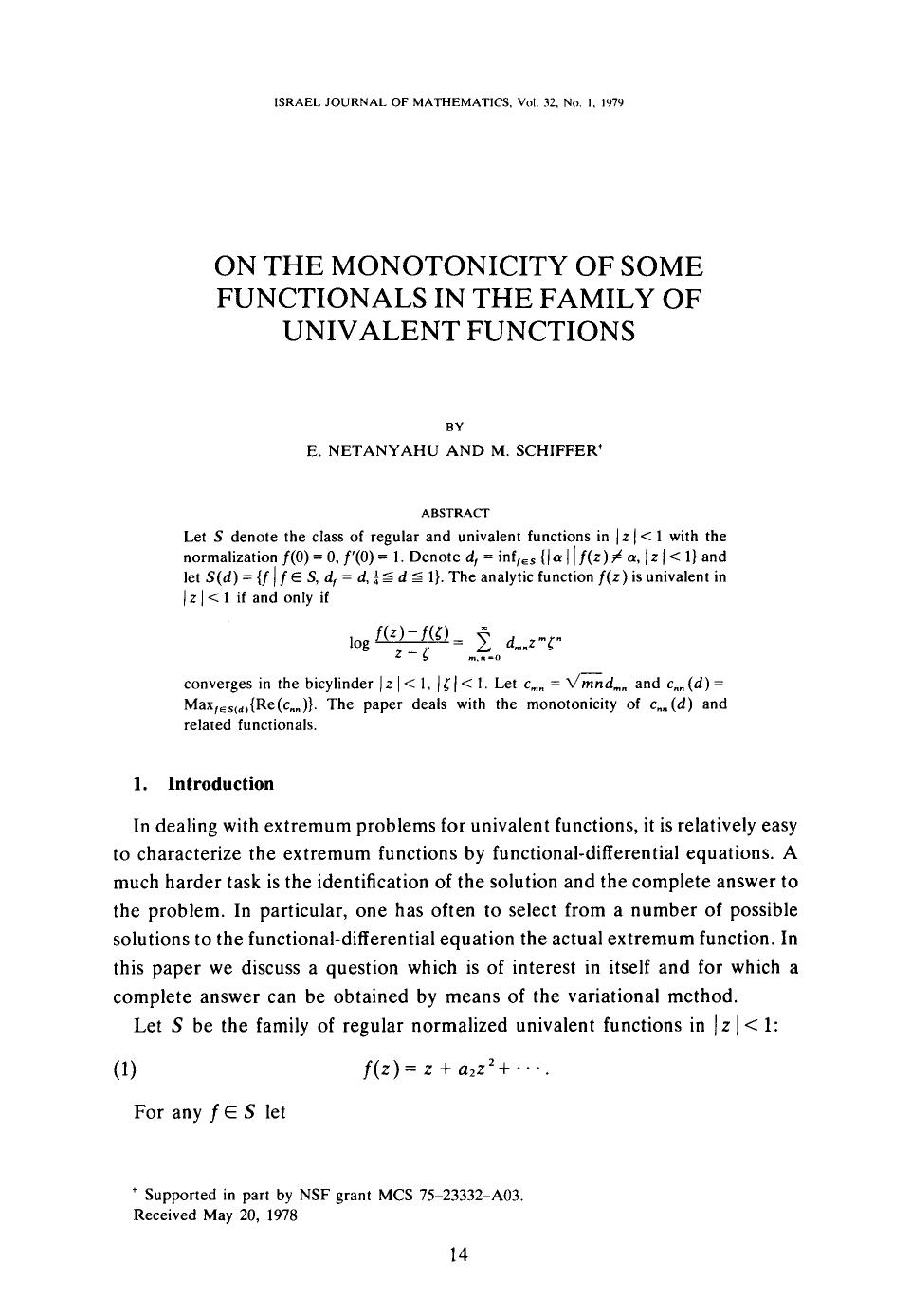 On the monotonicity of some functionals in the family of univalent functions by Unknown