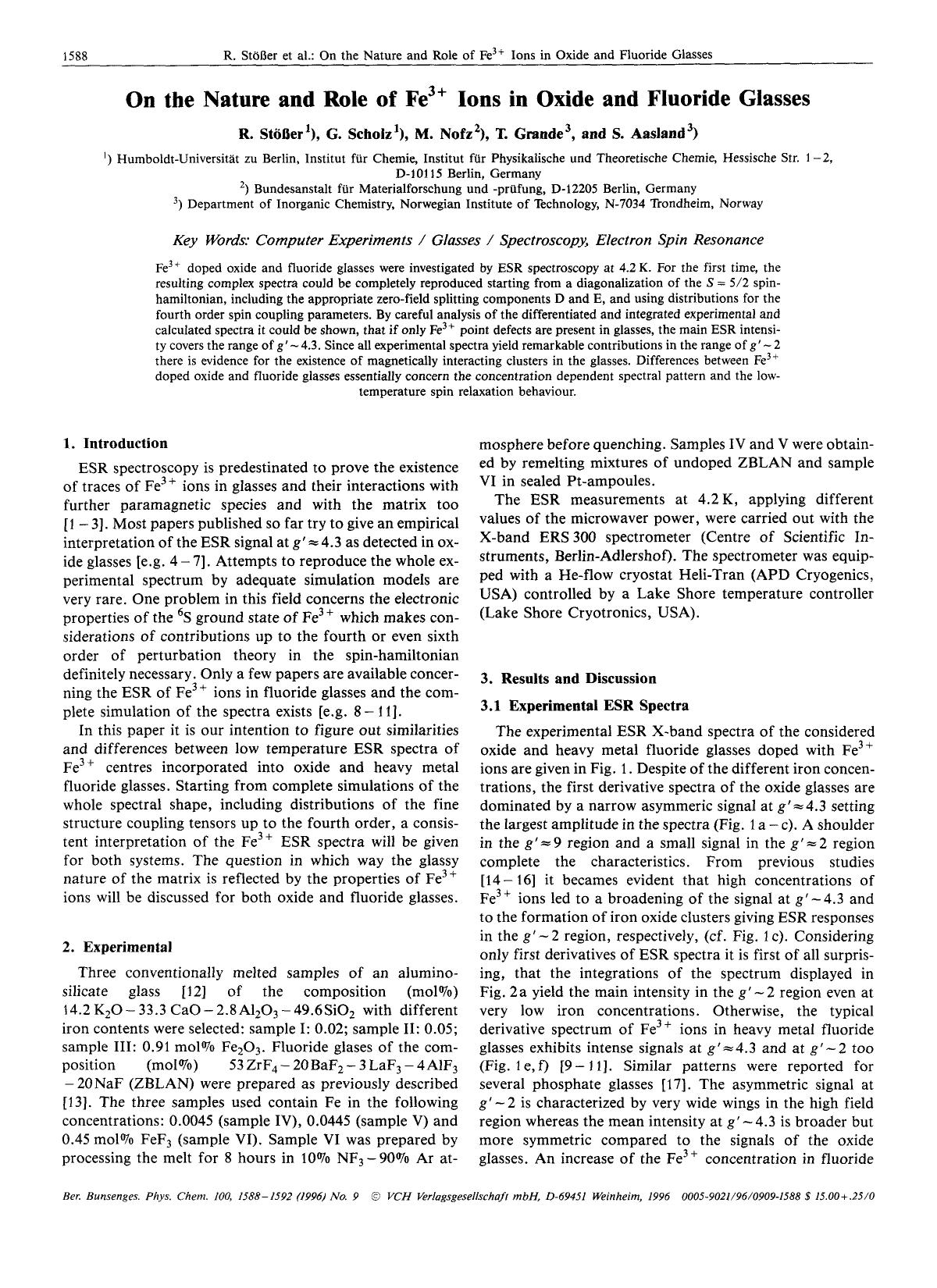 On the nature and role of Fe3+ ions in oxide and fluoride glasses by Unknown