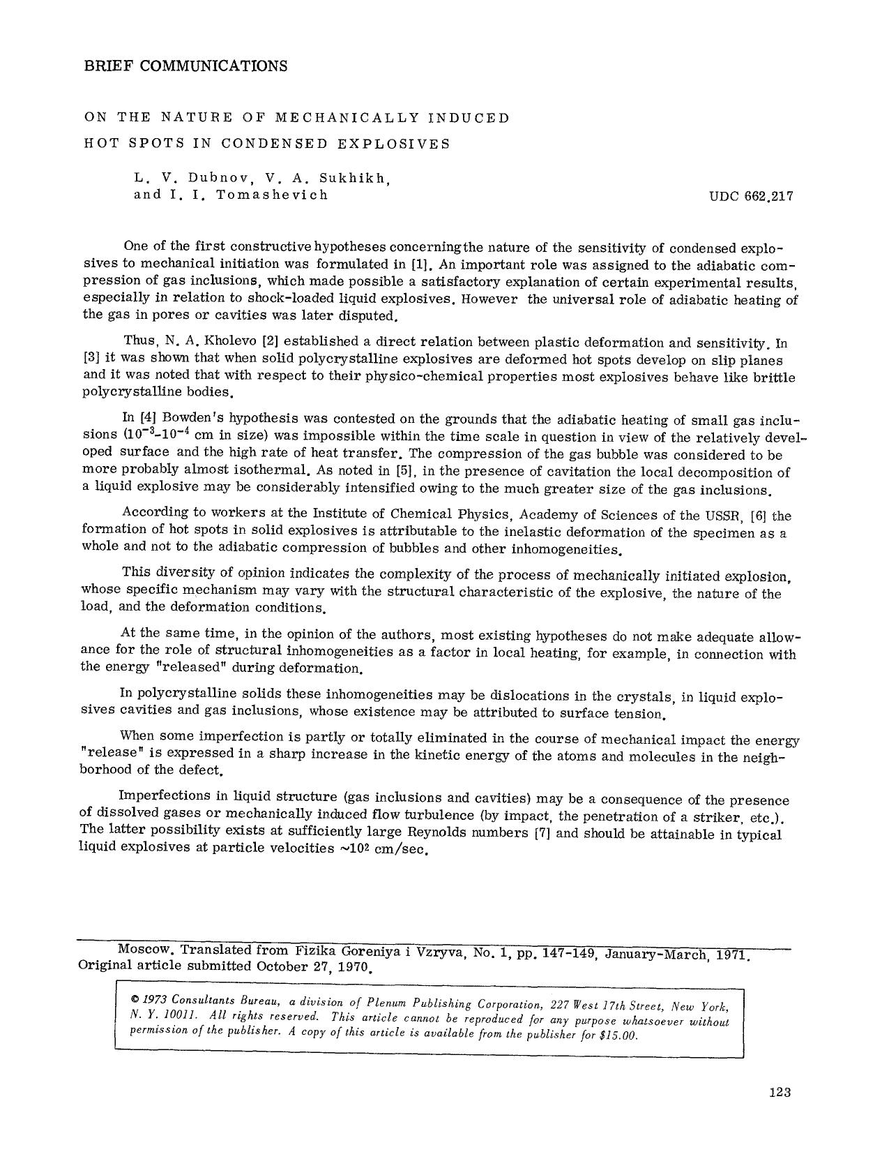 On the nature of mechanically induced hot spots in condensed explosives by Unknown