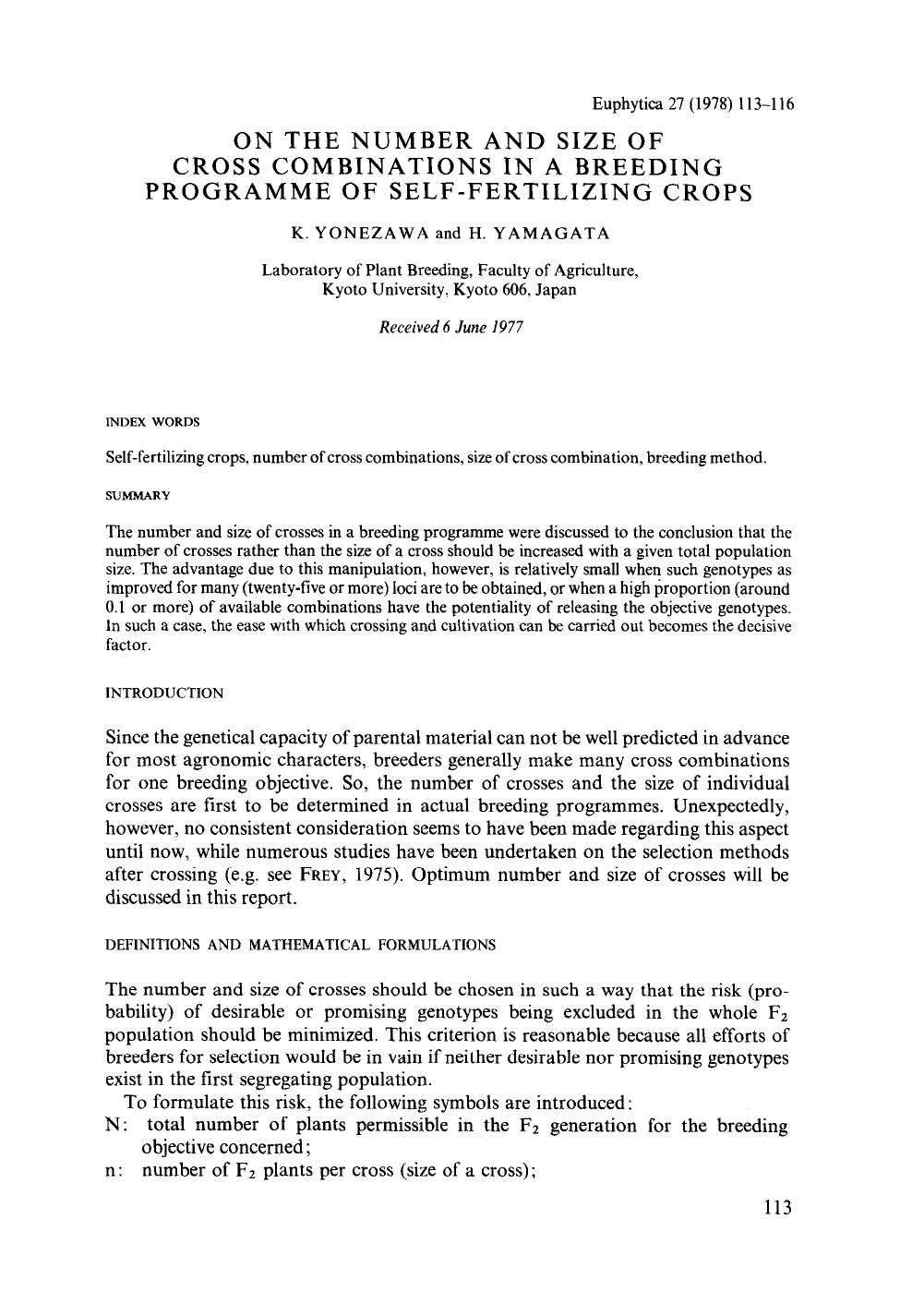 On the number and size of cross combinations in a breeding programme of self-fertilizing crops by Unknown