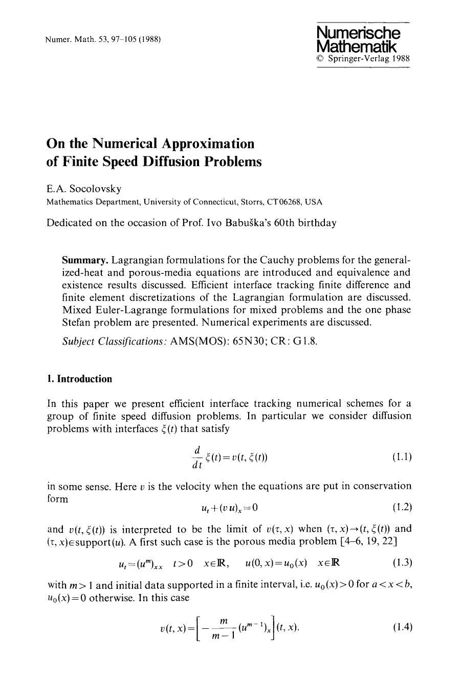 On the numerical approximation of finite speed diffusion problems by Unknown
