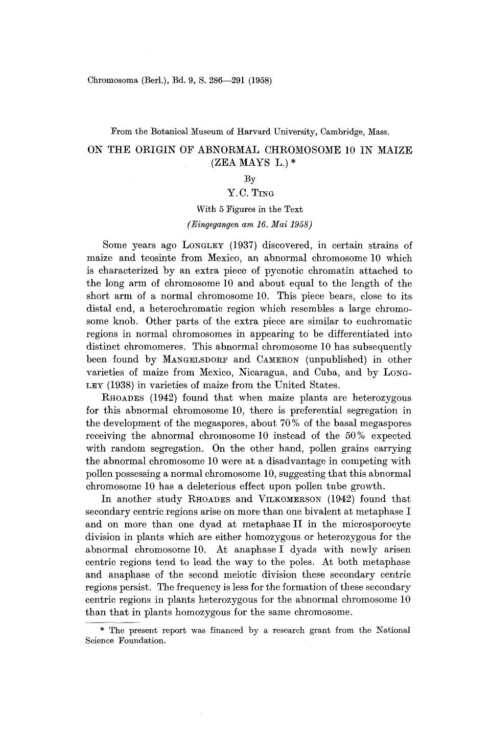 On the origin of abnormal chromosome 10 in maize (Zea mays L.) by Unknown