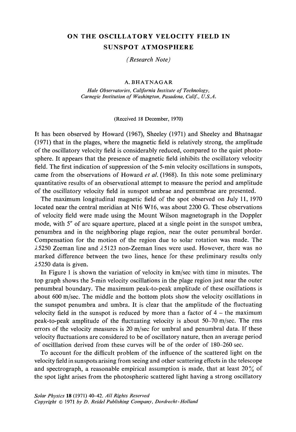 On the oscillatory velocity field in sunspot atmosphere by Unknown