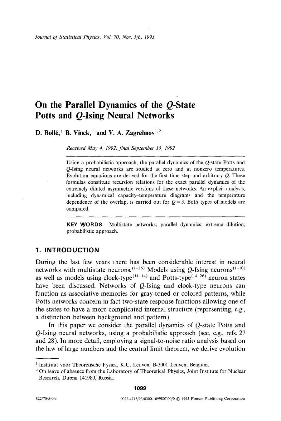 On the parallel dynamics of the <Emphasis Type="Italic">Q <Emphasis>-state Potts and <Emphasis Type="Italic">Q <Emphasis>-Ising neural networks by Unknown