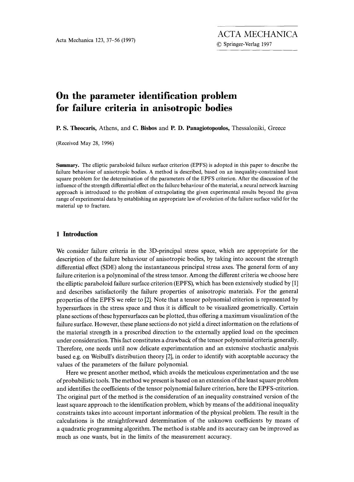 On the parameter identification problem for failure criteria in anisotropic bodies by Unknown