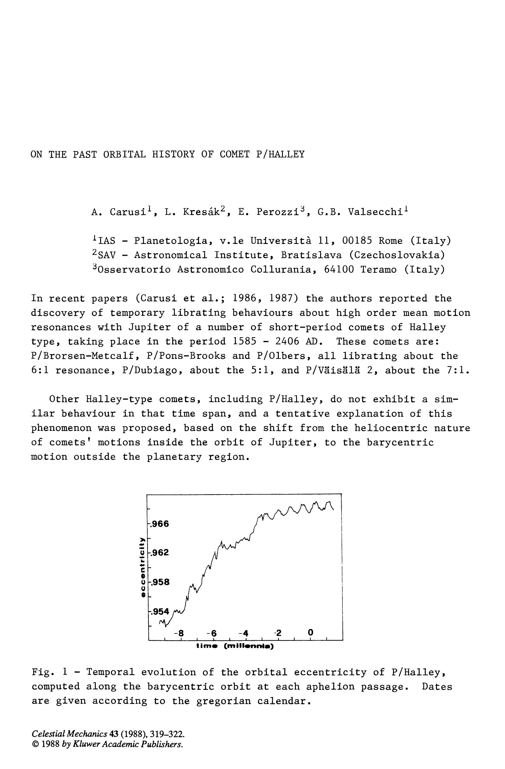 On the past orbital history of comet PHalley by Unknown