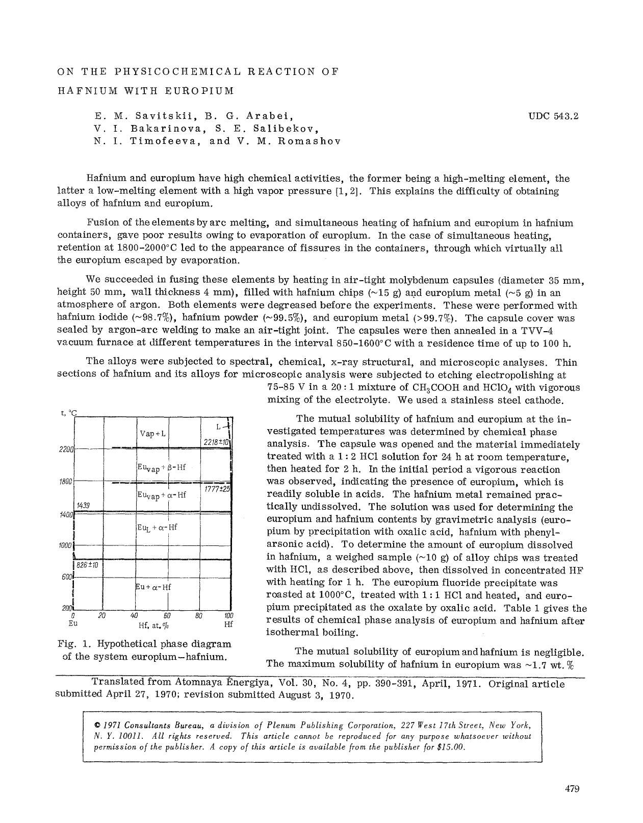 On the physicochemical reaction of hafnium with europium by Unknown