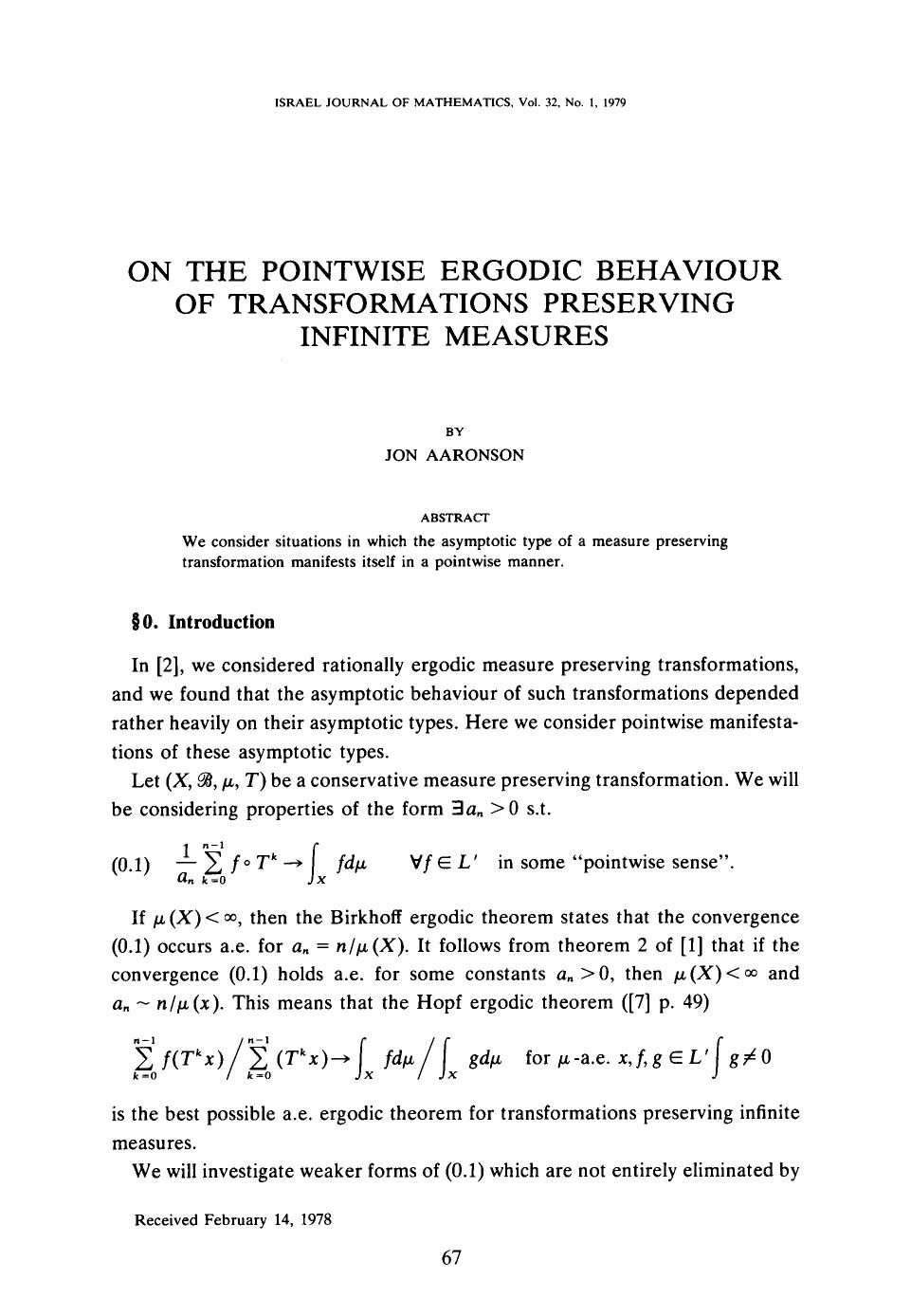 On the pointwise ergodic behaviour of transformations preserving infinite measures by Unknown