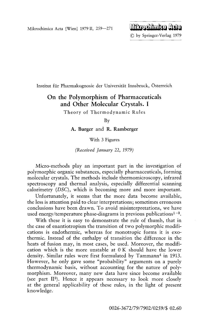 On the polymorphism of pharmaceuticals and other molecular crystals. I by Unknown