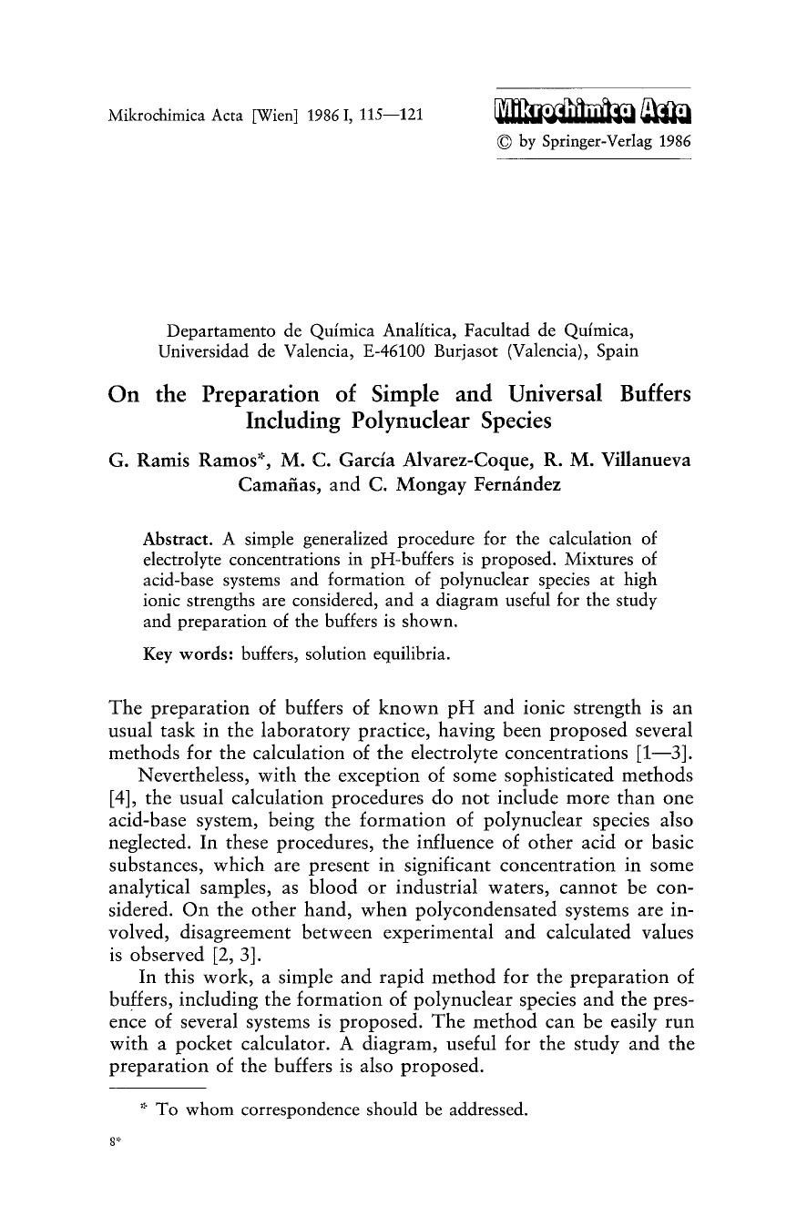 On the preparation of simple and universal buffers including polynuclear species by Unknown
