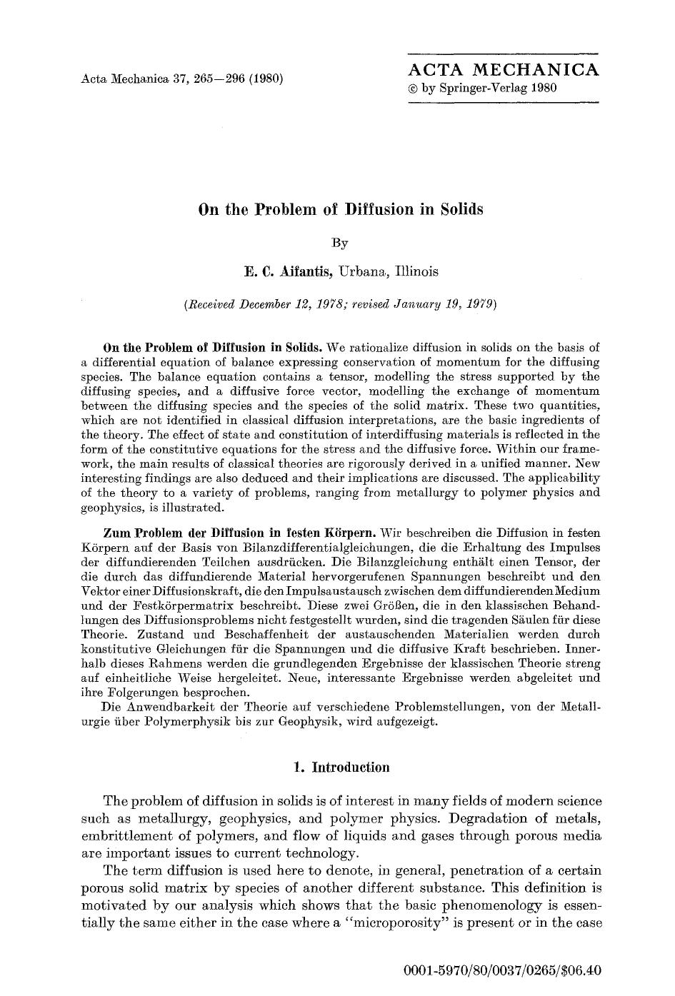 On the problem of diffusion in solids by Unknown