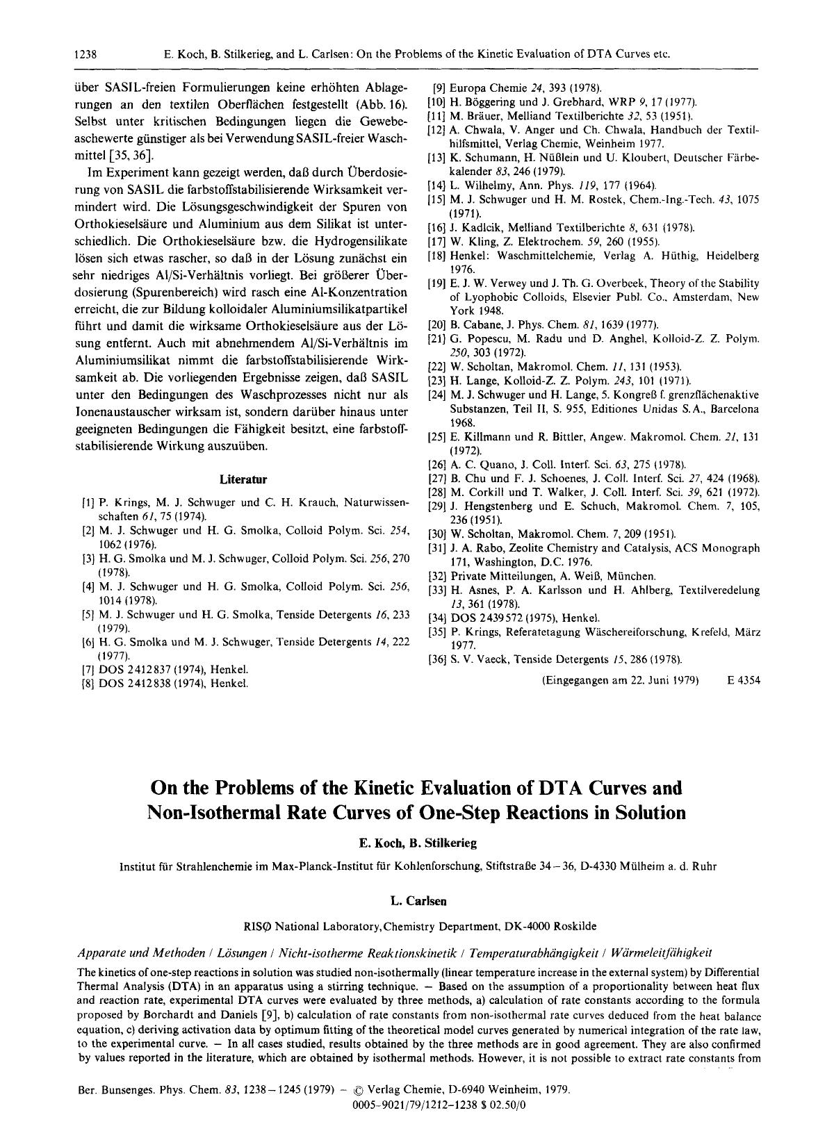 On the problems of the kinetic evaluation of DTA curves and non-isothermal rate curves of one-step reactions in solution by Unknown