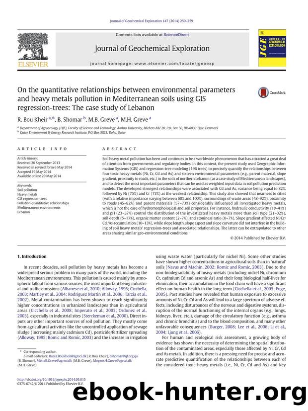 On the quantitative relationships between environmental parameters and heavy metals pollution in Mediterranean soils using GIS regression-trees: The case study of Lebanon by R. Bou Kheir & B. Shomar & M.B. Greve & M.H. Greve