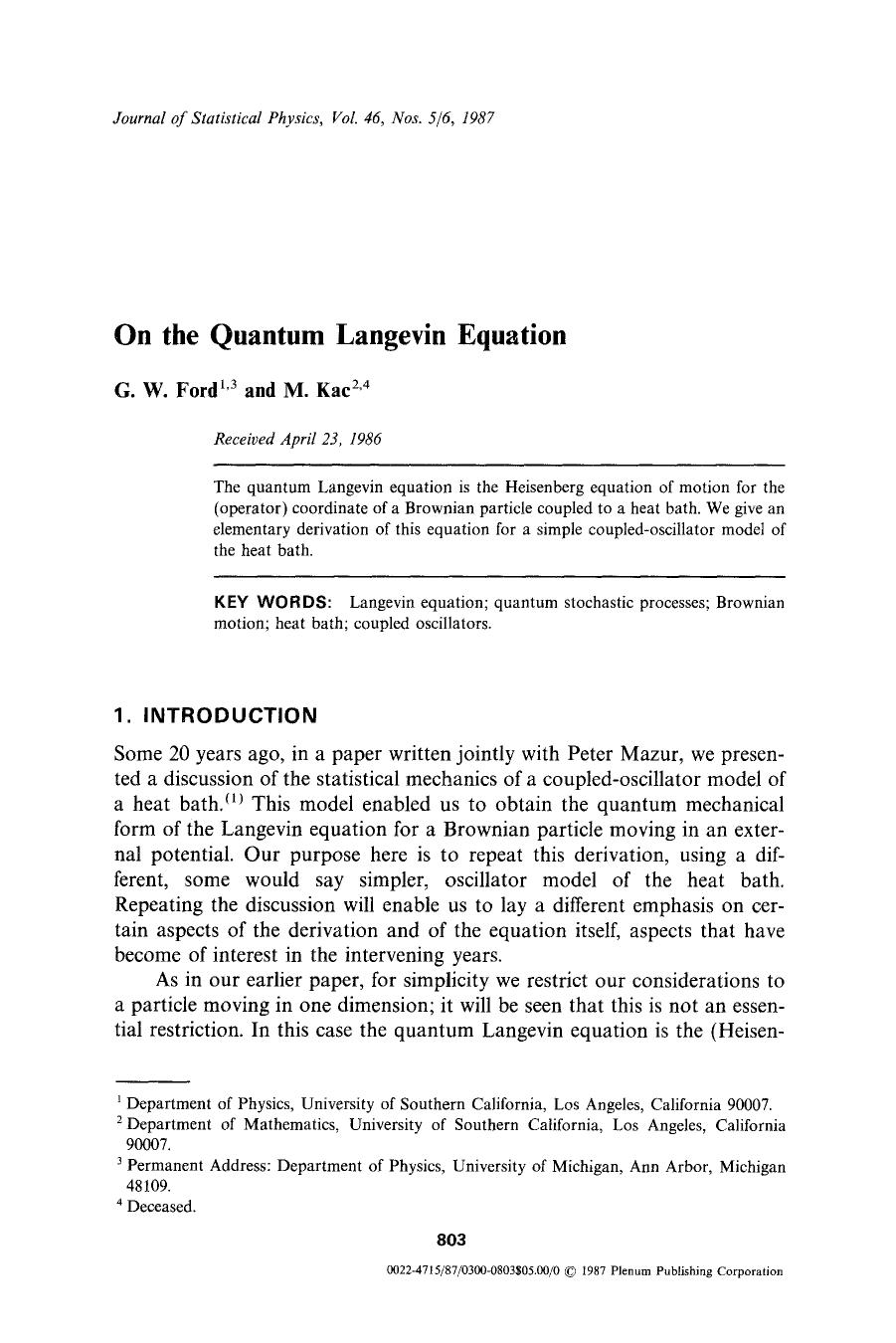 On the quantum langevin equation by Unknown