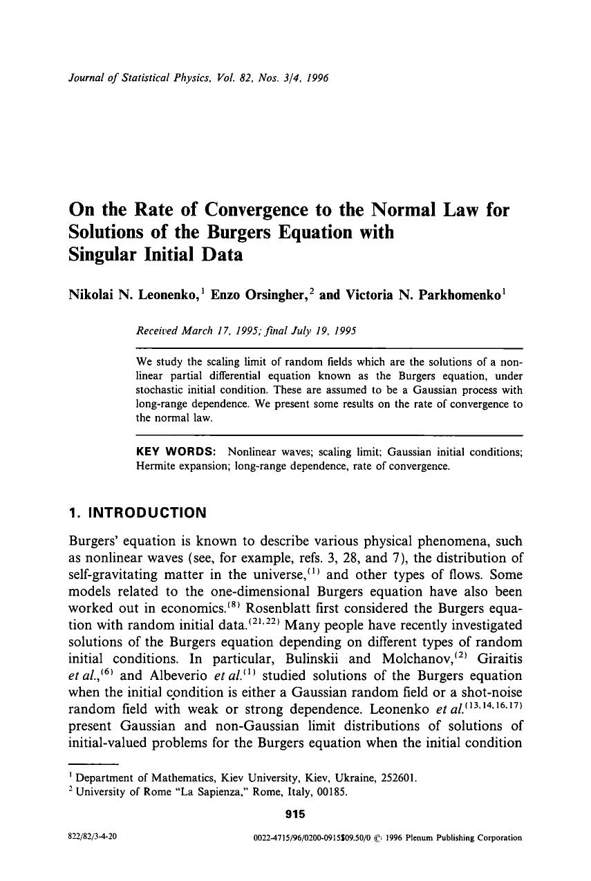 On the rate of convergence to the normal law for solutions of the Burgers equation with singular initial data by Unknown