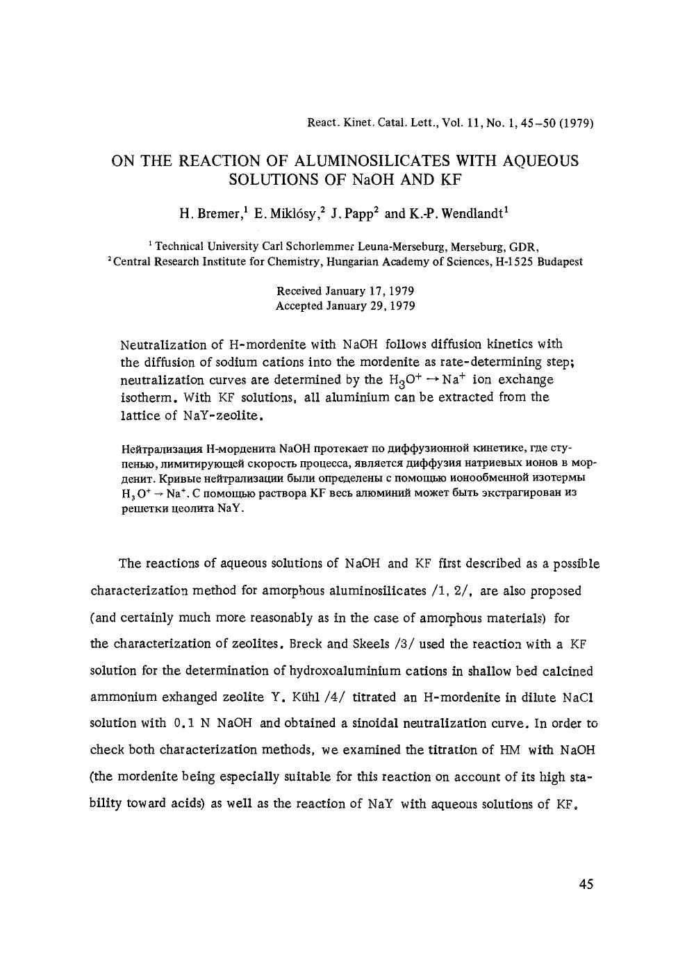 On the reaction of aluminosilicates with aqueous solutions of NaOH and KF by Unknown